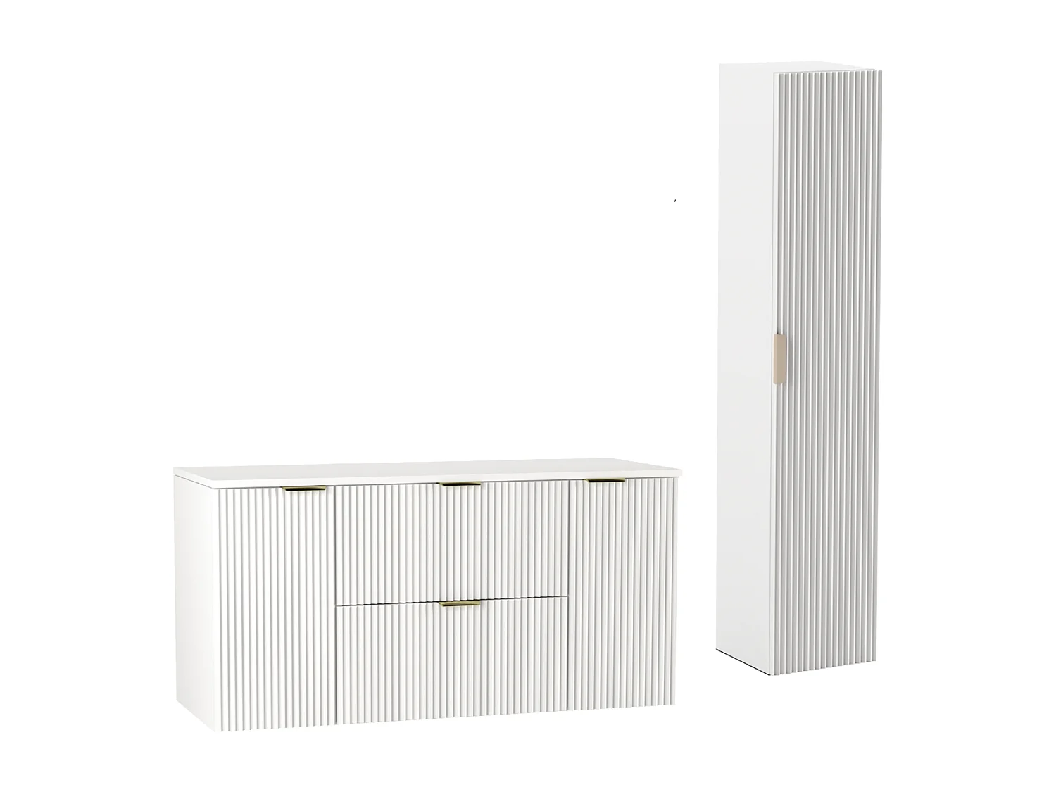 Biały Zestaw Łazienkowy 120cm Szafka Blat Słupek Ryflowane Fronty