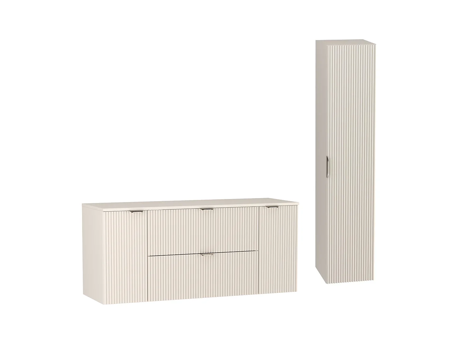 Kaszmirowy Zestaw do Łazienki 140cm Szafka Blat Słupek Ryflowane Fronty