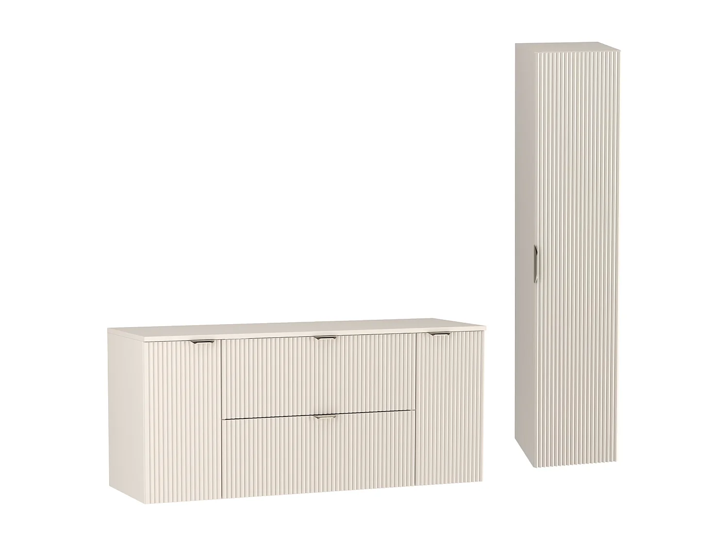 Kaszmirowy Zestaw do Łazienki 140cm Szafka Blat Słupek Ryflowane Fronty