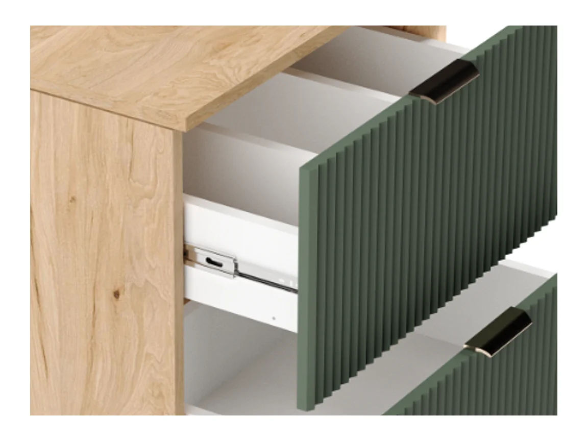 Zestaw Łazienkowy 80cm Szafka Blat Regał Słupek Ryflowane Fronty Zielony / Dąb Orzech