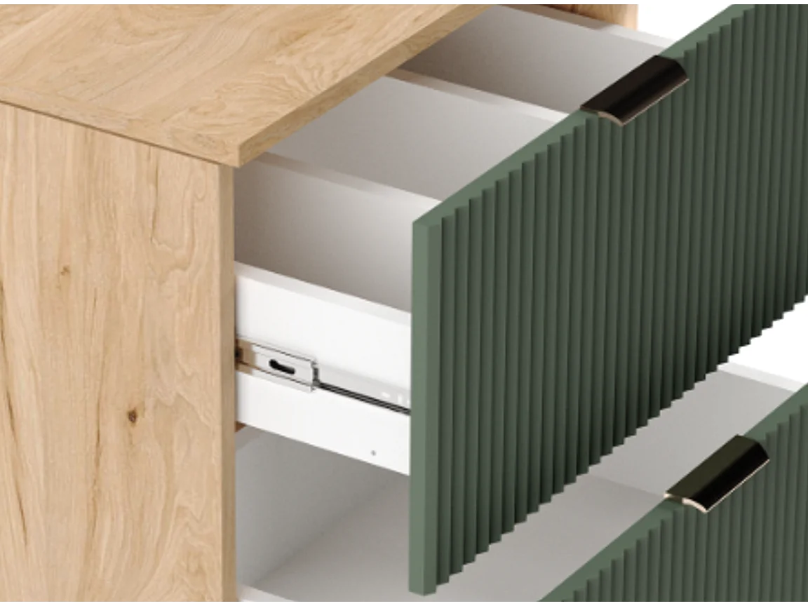 Zestaw Łazienkowy 80cm Szafka Blat Regał Słupek Ryflowane Fronty Zielony / Dąb Orzech