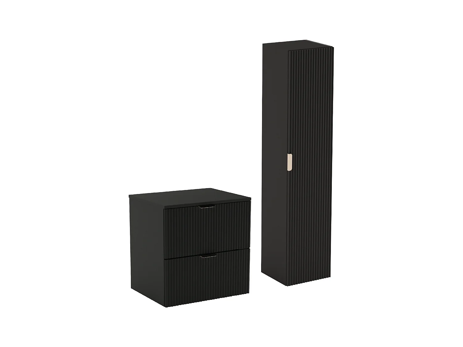 Czarny Zestaw Łazienkowy 60cm Szafka Blat Słupek Ryflowane Fronty