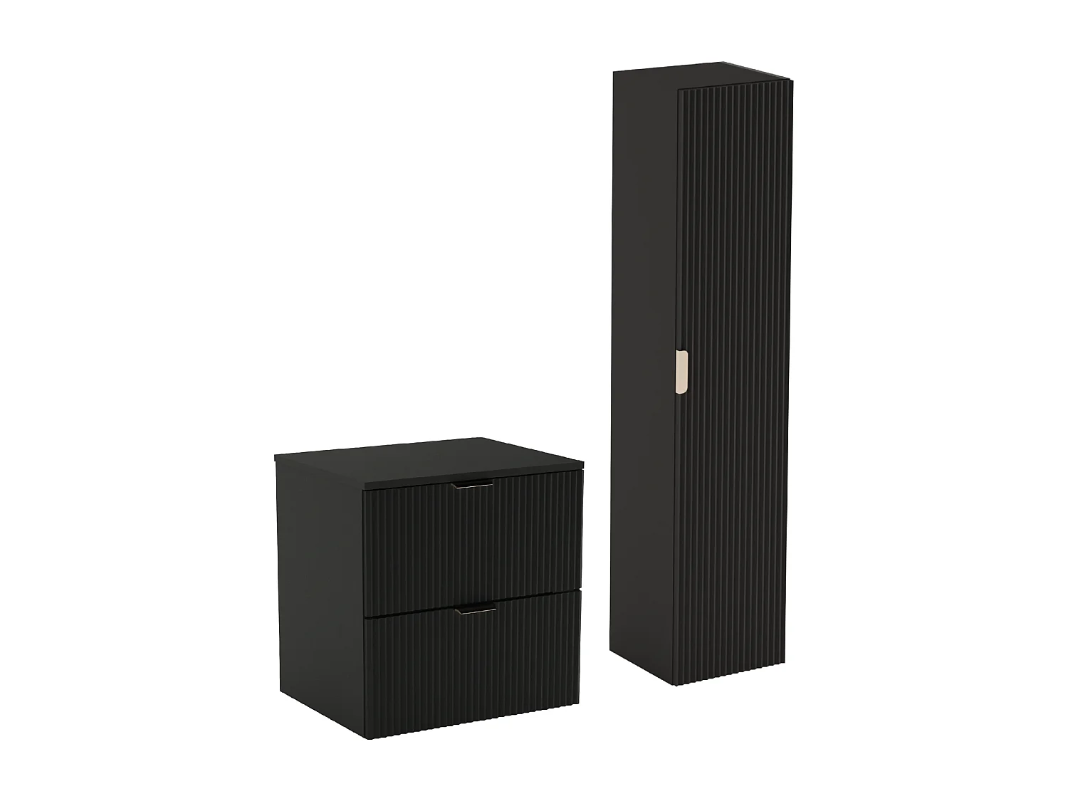 Czarny Zestaw Łazienkowy 60cm Szafka Blat Słupek Ryflowane Fronty