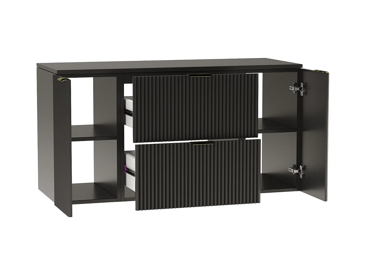 Czarny Zestaw Łazienkowy 120cm Szafka Blat Słupek Ryflowane Fronty