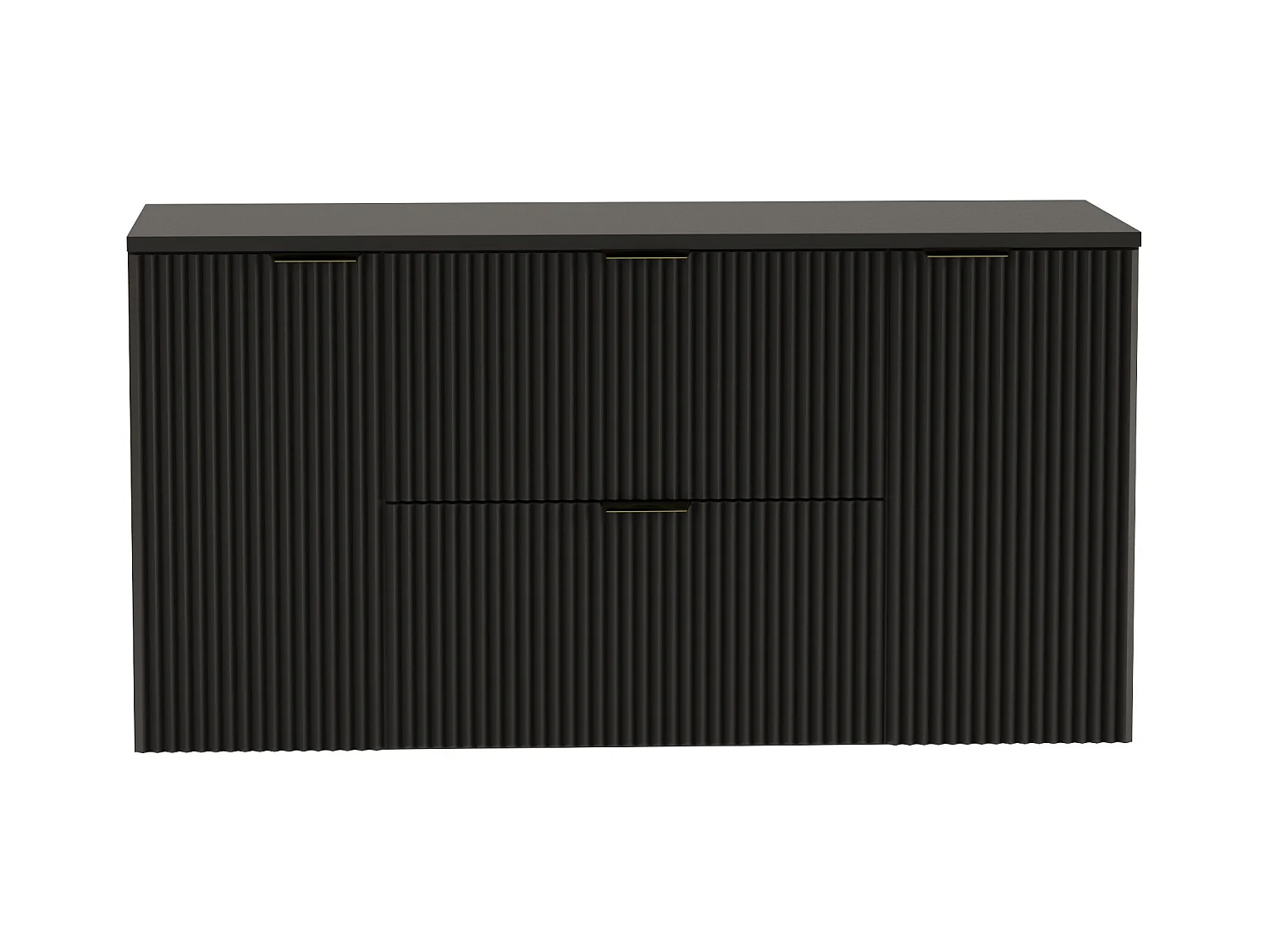 Czarny Zestaw Łazienkowy 120cm Szafka Blat Słupek Ryflowane Fronty