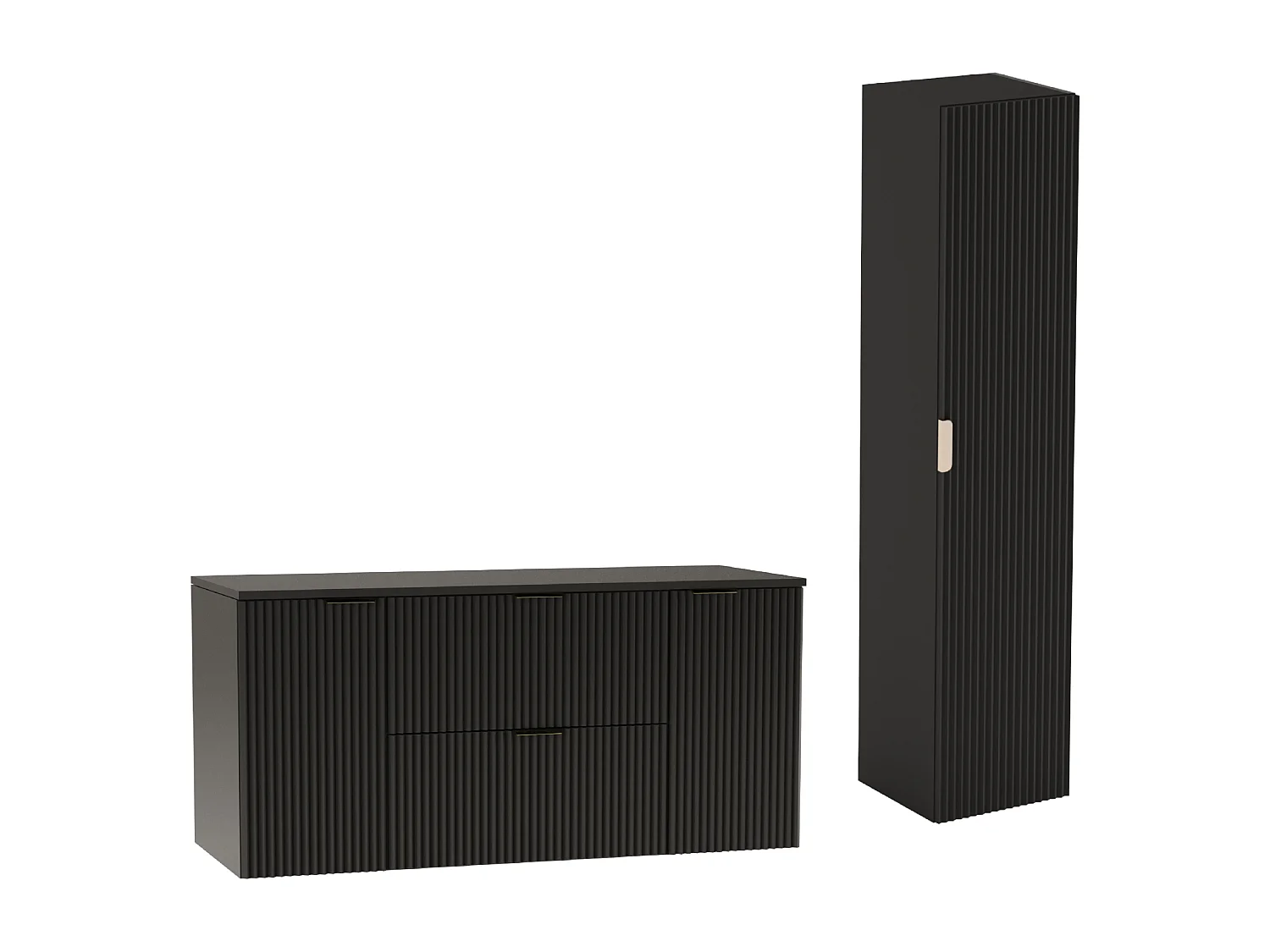 Czarny Zestaw Łazienkowy 120cm Szafka Blat Słupek Ryflowane Fronty