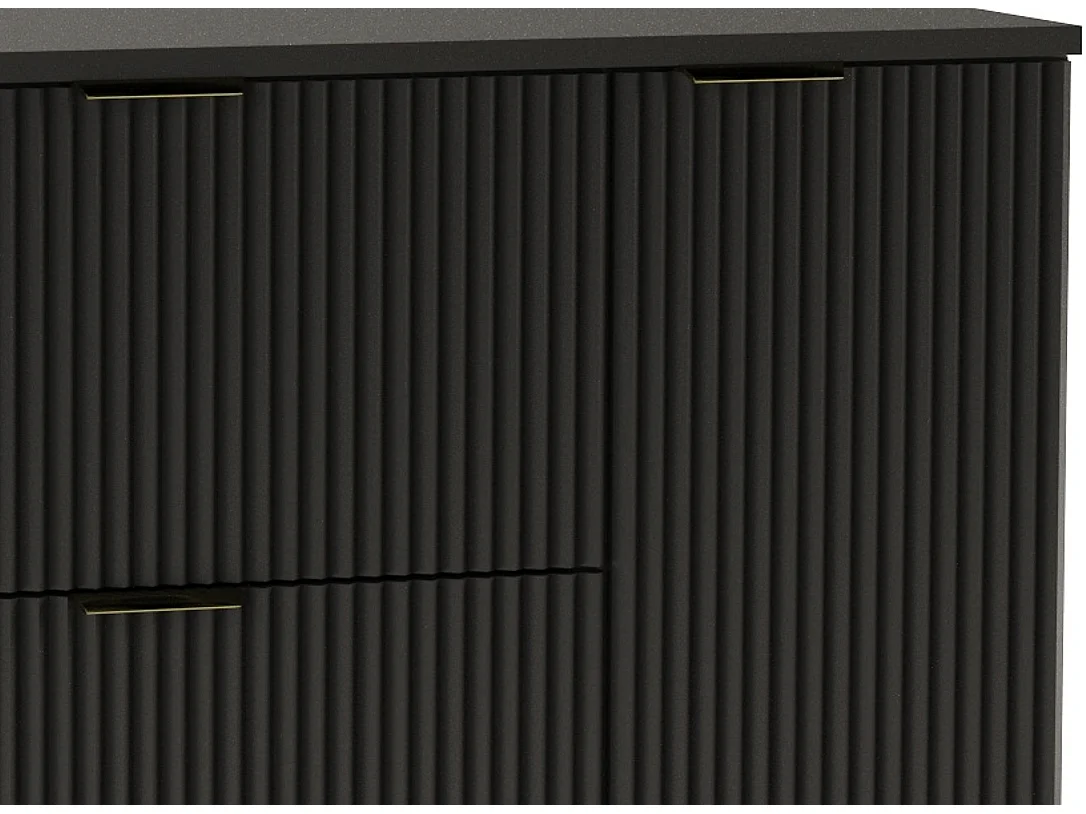 Czarny Zestaw Łazienkowy 120cm Szafka Blat Słupek Ryflowane Fronty