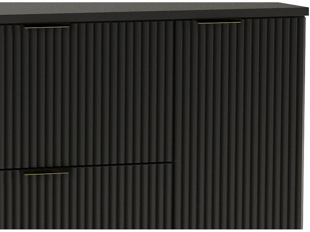 Czarny Zestaw Łazienkowy 120cm Szafka Blat Słupek Ryflowane Fronty