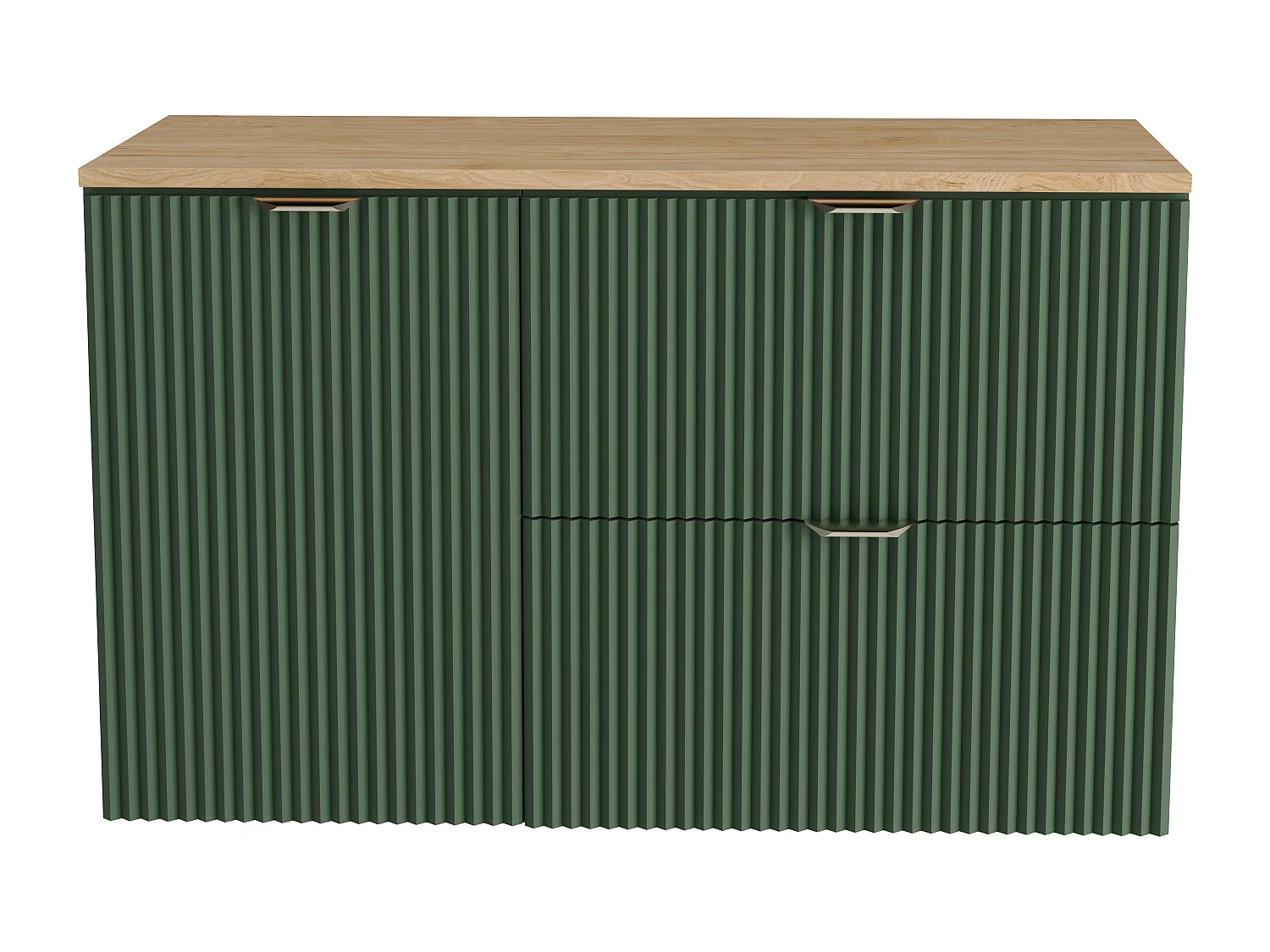 Zielony Zestaw do Łazienki 100cm Szafka Blat Orzech Szafka z Koszem Słupek Ryflowane Fronty