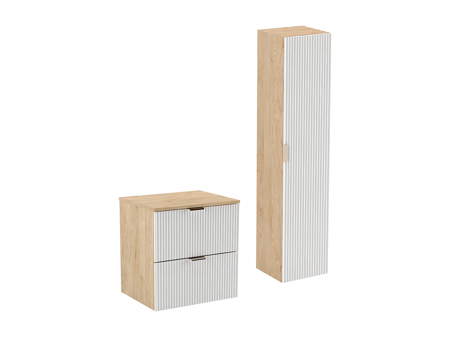 Zestaw Łazienkowy 60cm Szafka Blat Słupek Ryflowane Fronty Biały / Dąb Orzech