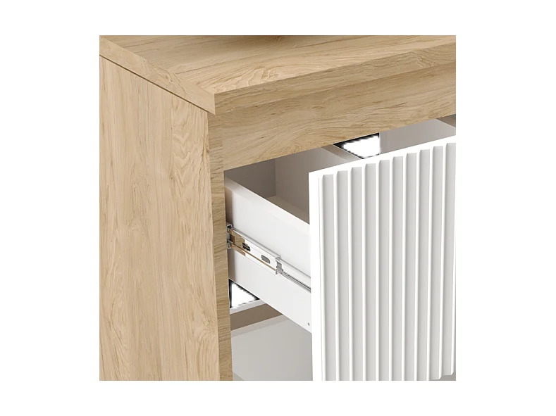 Zestaw Łazienkowy 60cm Szafka Blat Słupek Ryflowane Fronty Biały / Dąb Orzech