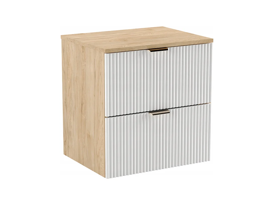 Zestaw Łazienkowy 60cm Szafka Blat Słupek Ryflowane Fronty Biały / Dąb Orzech