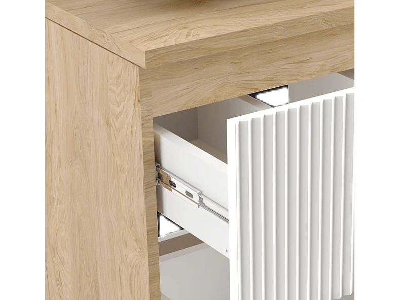 Zestaw Łazienkowy 60cm Szafka Blat Słupek Ryflowane Fronty Biały / Dąb Orzech