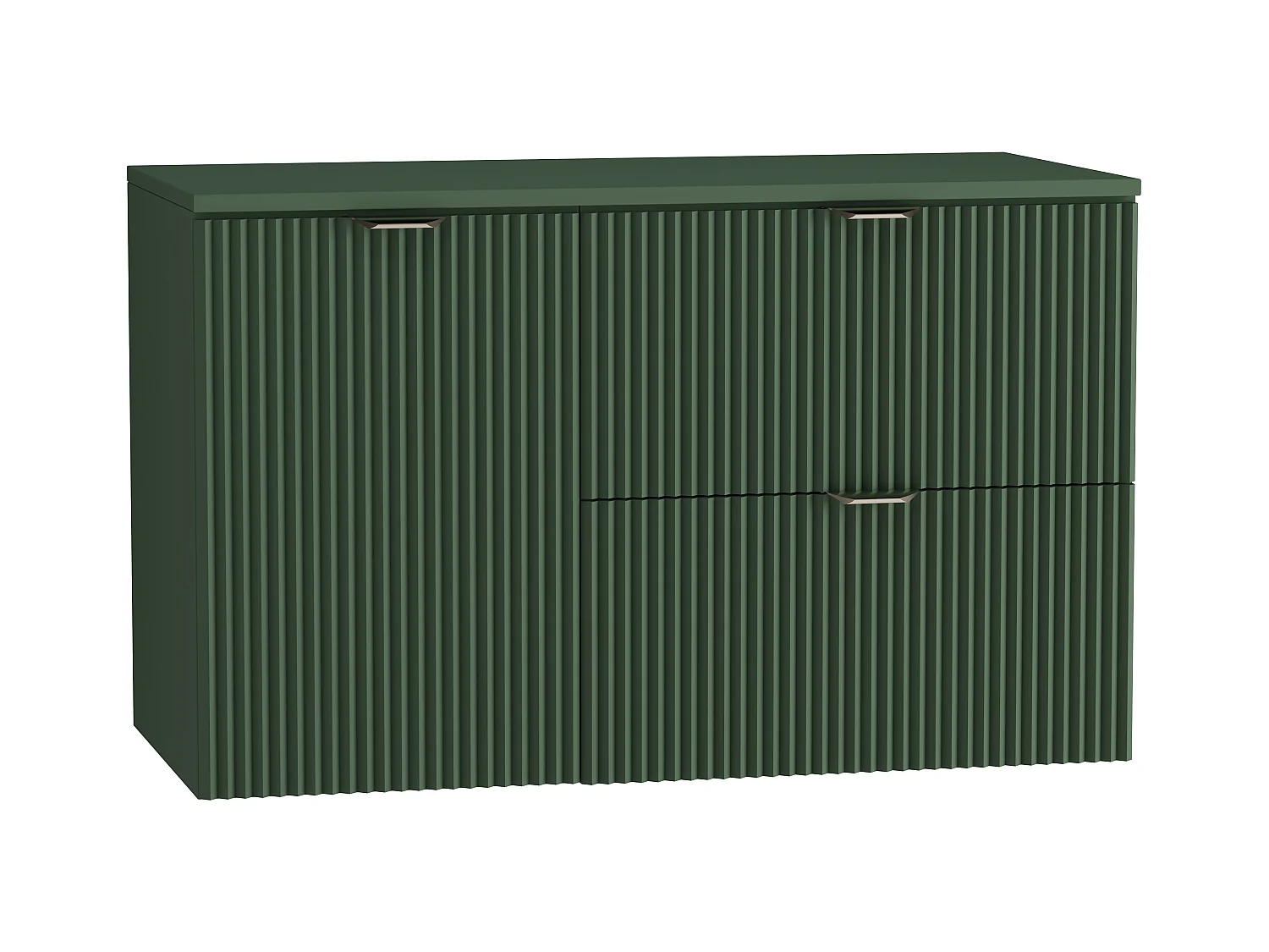 Zielony Zestaw do Łazienki 100cm Szafka Blat Szafka z Koszem Słupek Ryflowane Fronty