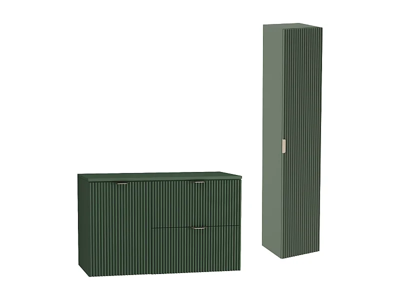 Conjunto verde para baño 100 cm Armario Encimera Armario con cesta Columna Frentes ranurados