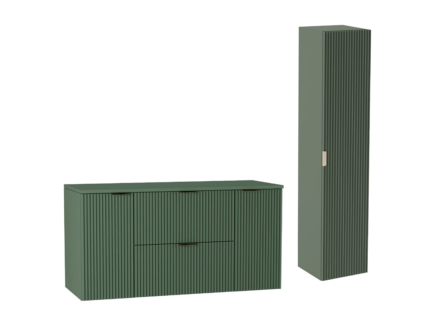 Conjunto de baño verde 120 cm Armario Encimera Columna Frentes ranurados