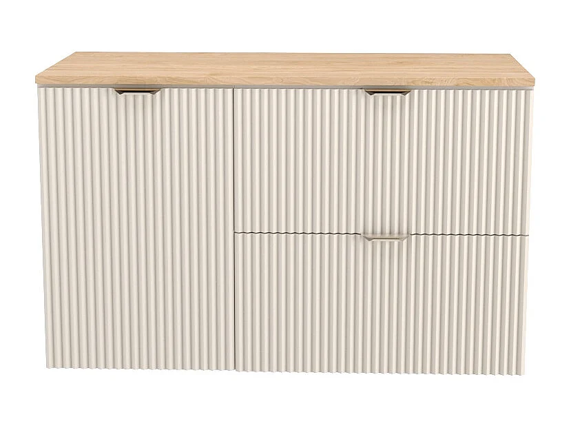 Kaszmirowy Zestaw do Łazienki 100cm Szafka Blat Orzech Szafka z Koszem Słupek Ryflowane Fronty