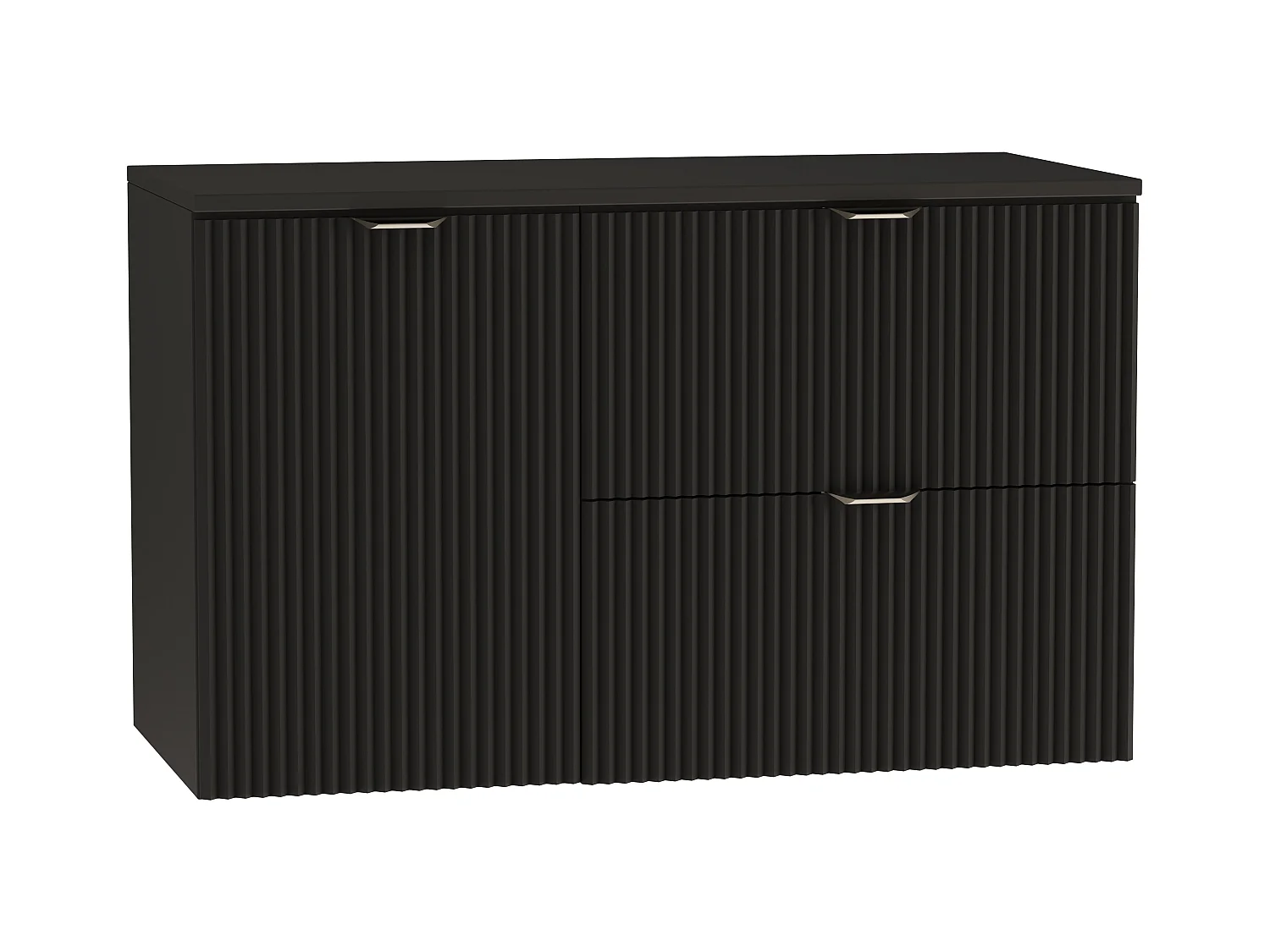 Czarny Zestaw do Łazienki 100cm Szafka Blat Czarny Szafka z Koszem Słupek Ryflowane Fronty