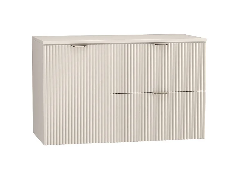 Kaszmirowy Zestaw do Łazienki 100cm Szafka Blat Szafka z Koszem Słupek Ryflowane Fronty