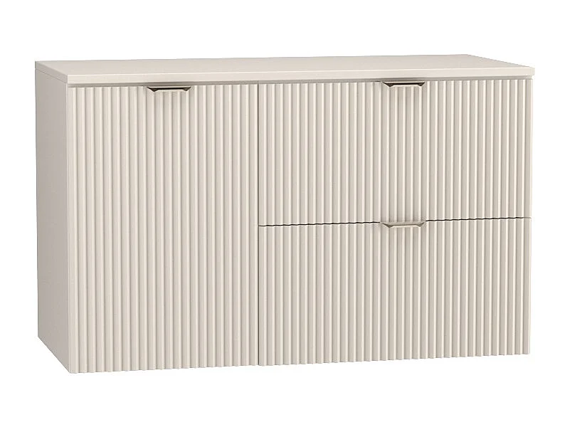 Kaszmirowy Zestaw do Łazienki 100cm Szafka Blat Szafka z Koszem Słupek Ryflowane Fronty