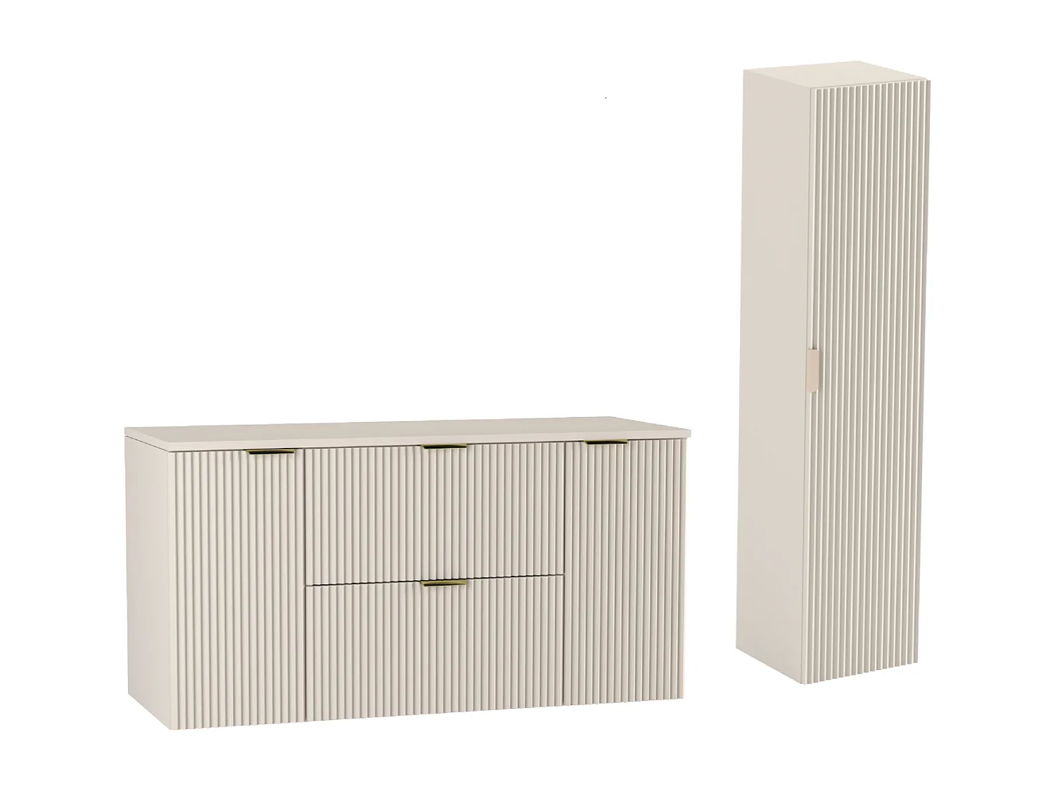 Kaszmirowy Zestaw Łazienkowy 120cm Szafka Blat Słupek Ryflowane Fronty