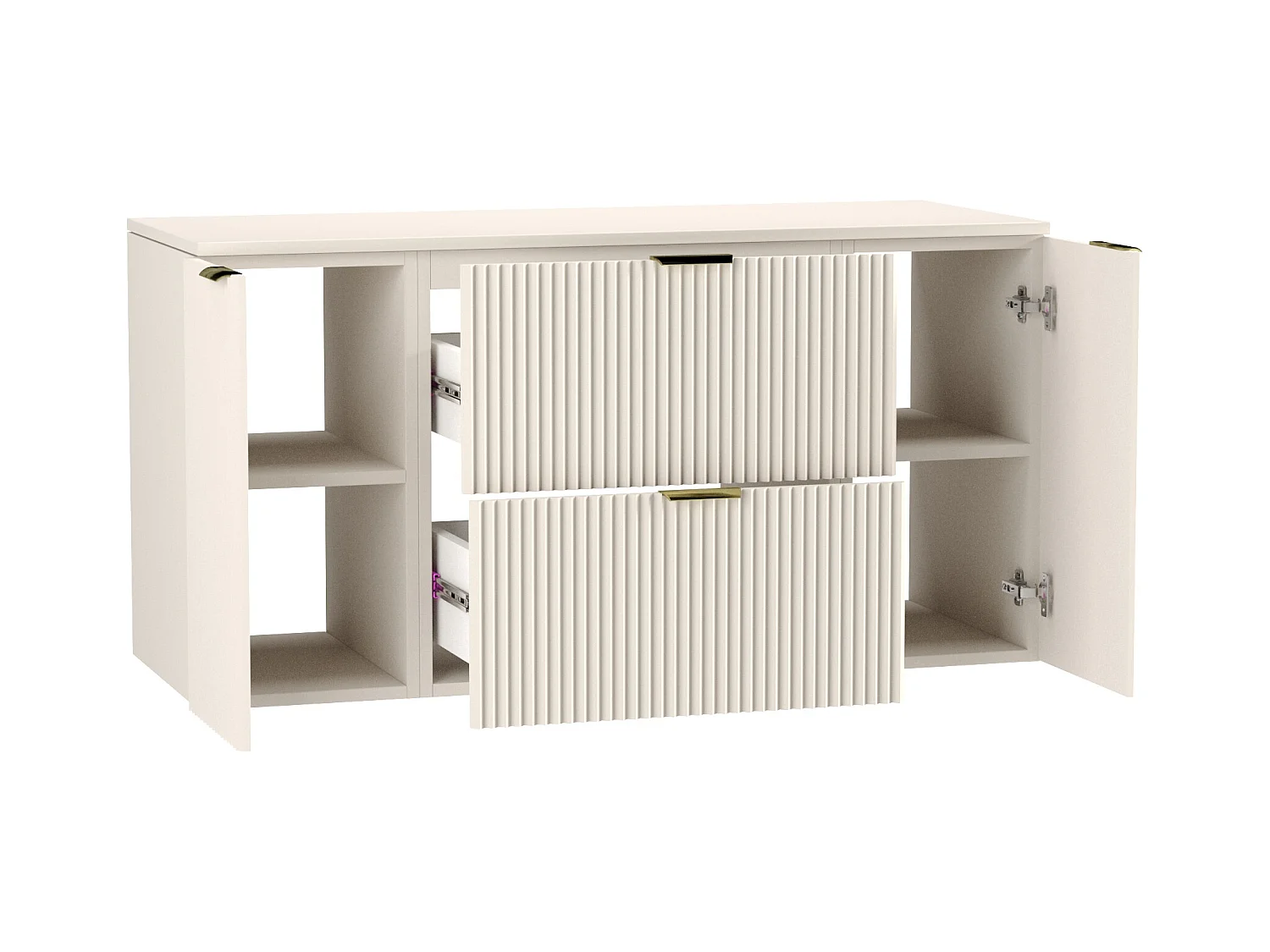 Kaszmirowy Zestaw Łazienkowy 120cm Szafka Blat Słupek Ryflowane Fronty