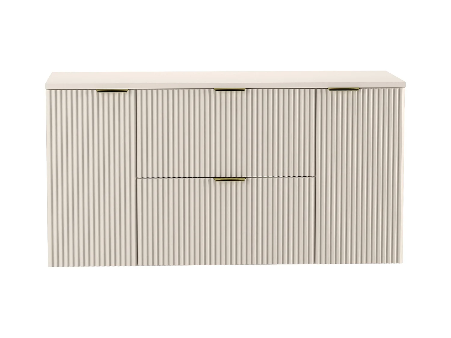 Kaszmirowy Zestaw Łazienkowy 120cm Szafka Blat Słupek Ryflowane Fronty