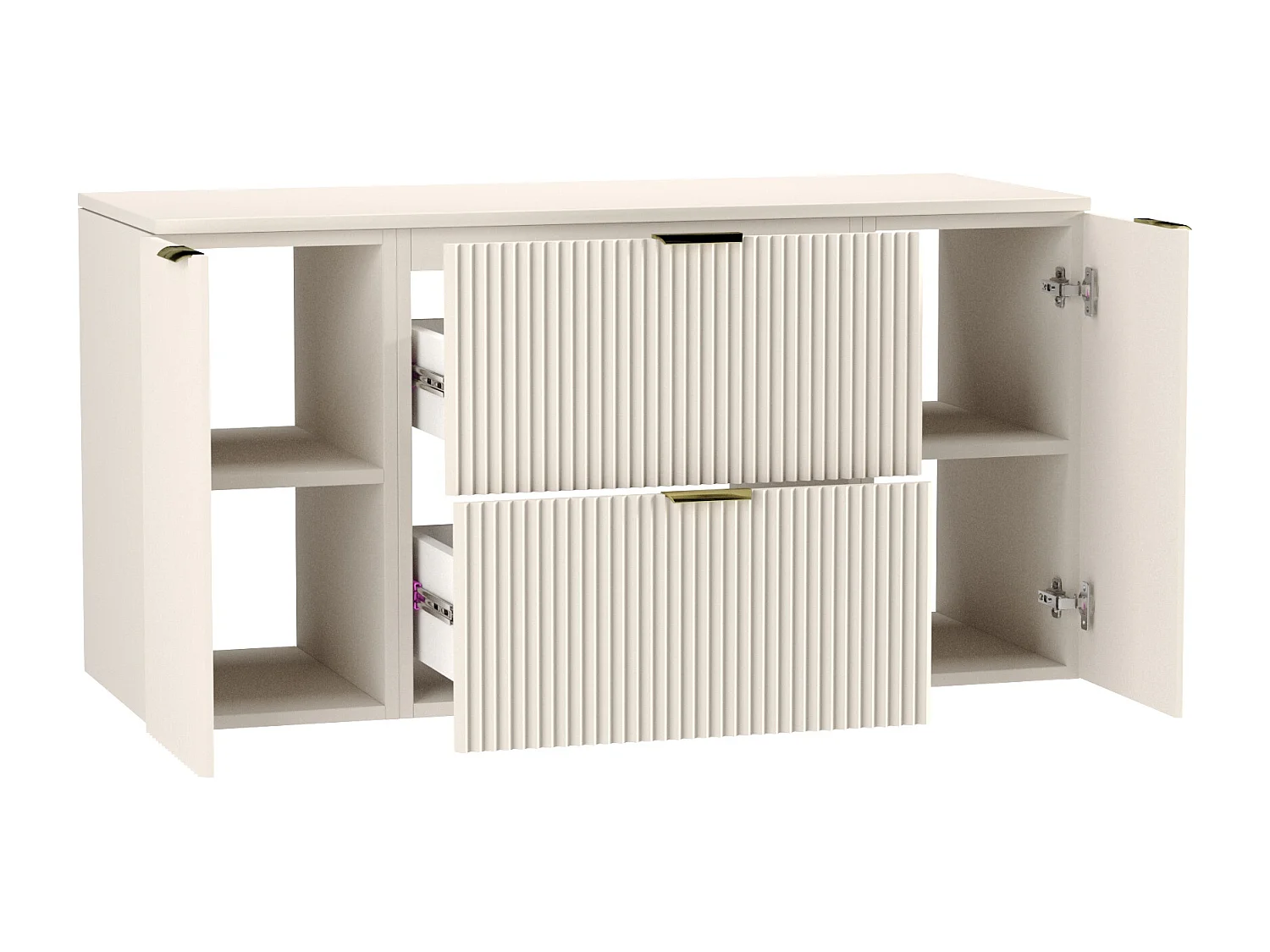 Kaszmirowy Zestaw Łazienkowy 120cm Szafka Blat Słupek Ryflowane Fronty