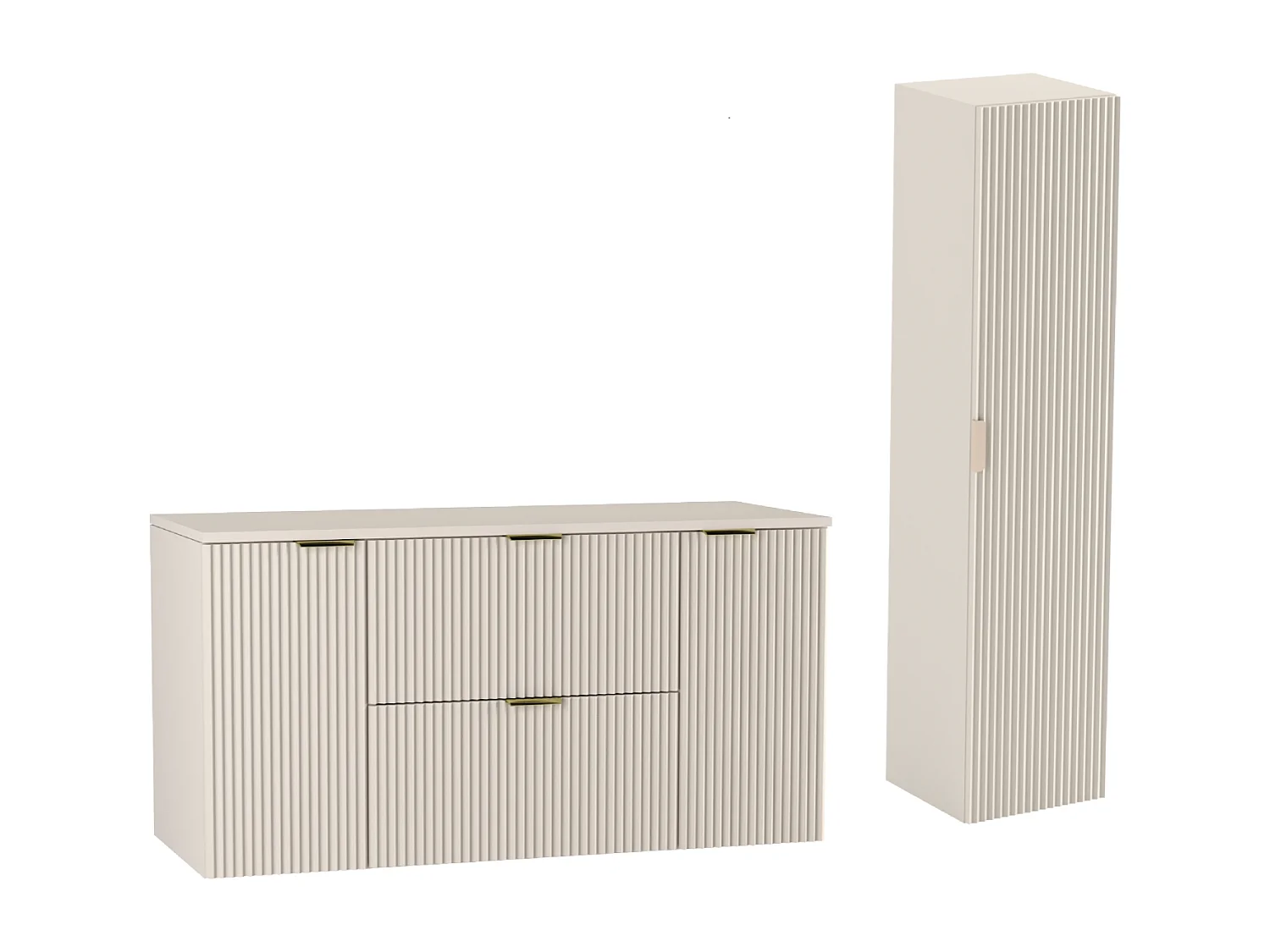 Kaszmirowy Zestaw Łazienkowy 120cm Szafka Blat Słupek Ryflowane Fronty