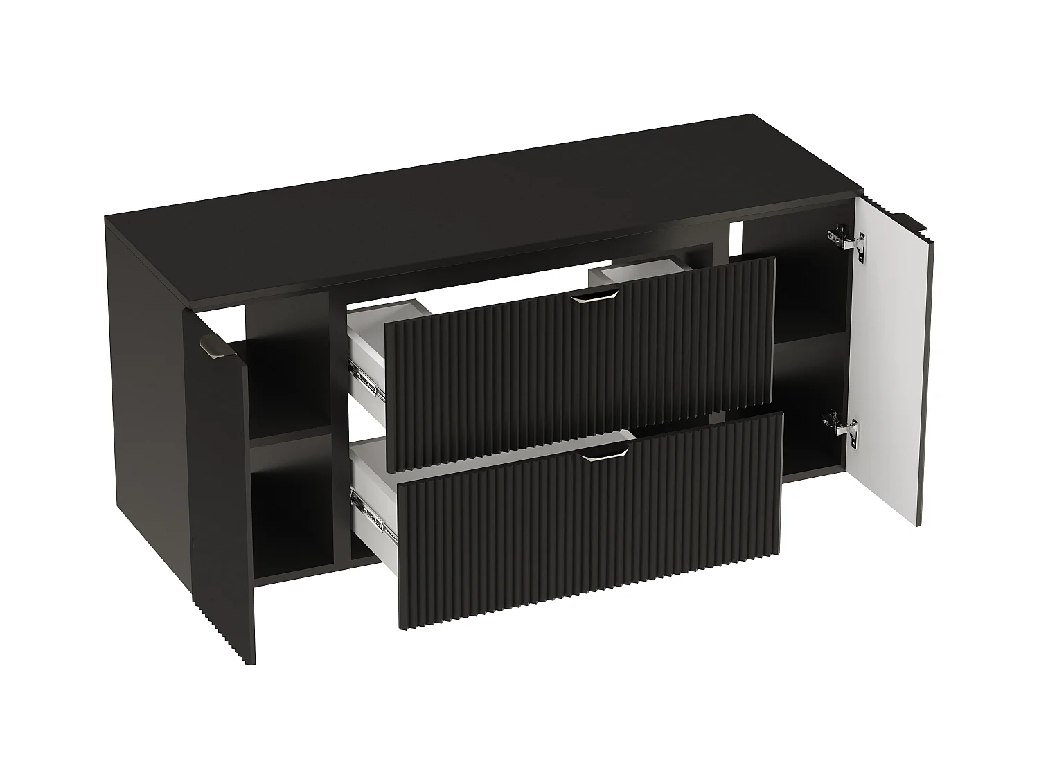 Czarny Zestaw do Łazienki 140cm Szafka Blat Słupek Ryflowane Fronty