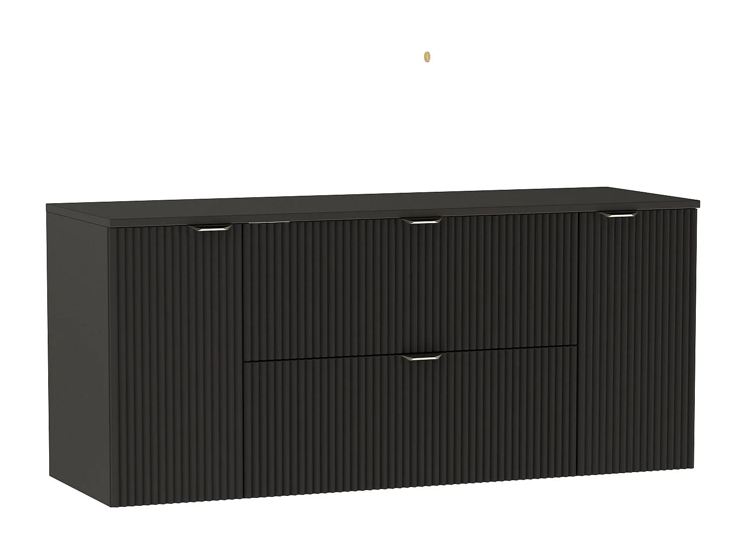 Czarny Zestaw do Łazienki 140cm Szafka Blat Słupek Ryflowane Fronty