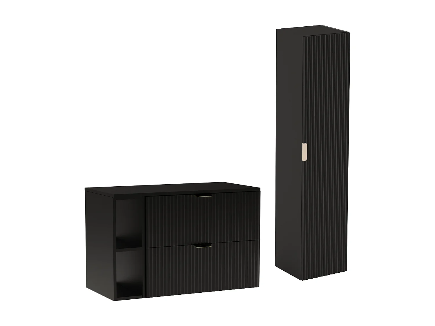 Conjunto de baño negro 100 cm Armario Estantería Encimera Columna Frentes ranurados