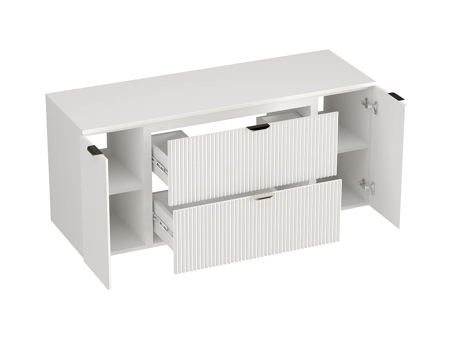 Biały Zestaw do Łazienki 140cm Szafka Blat Słupek Ryflowane Fronty