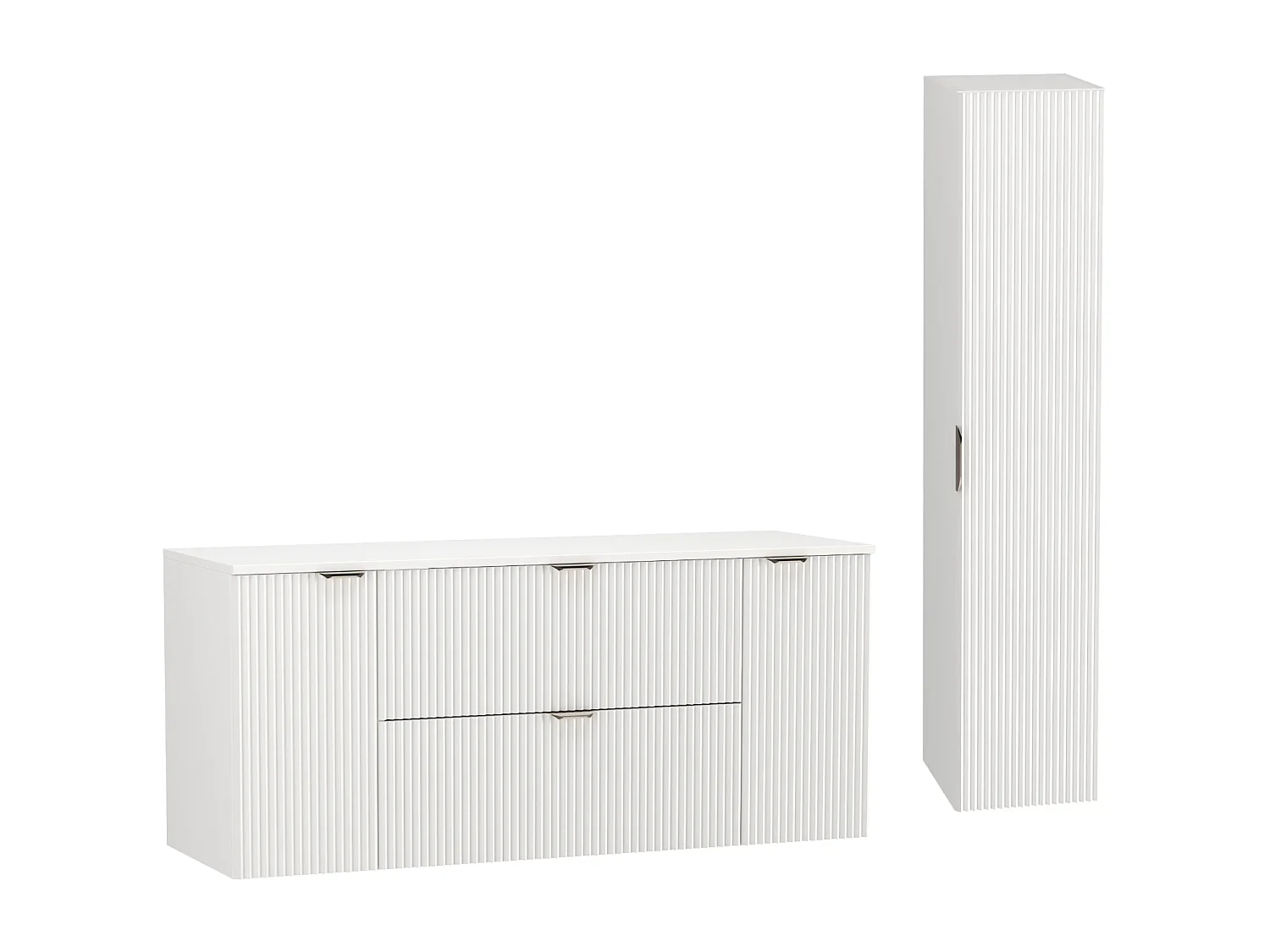 Biały Zestaw do Łazienki 140cm Szafka Blat Słupek Ryflowane Fronty
