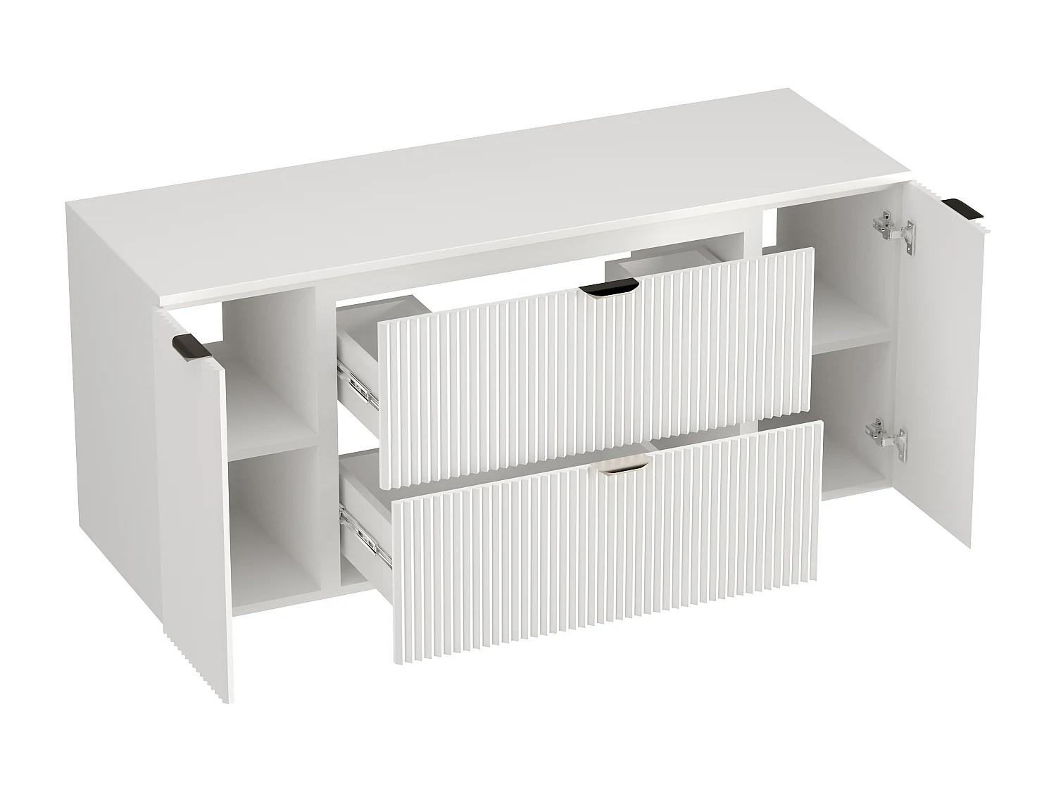 Biały Zestaw do Łazienki 140cm Szafka Blat Słupek Ryflowane Fronty