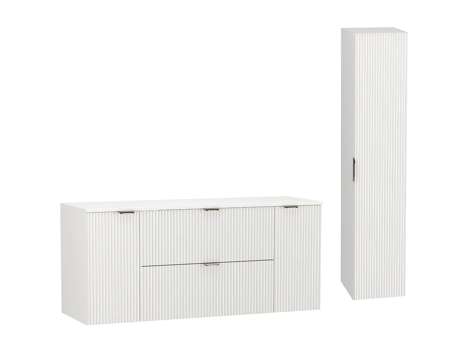 Biały Zestaw do Łazienki 140cm Szafka Blat Słupek Ryflowane Fronty