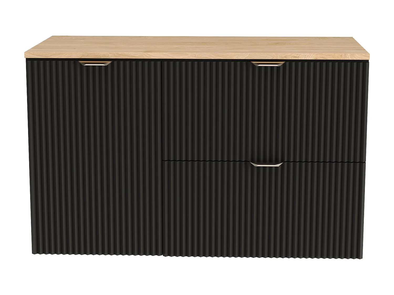 Czarny Zestaw do Łazienki 100cm Szafka Blat Orzech Szafka z Koszem Słupek Ryflowane Fronty