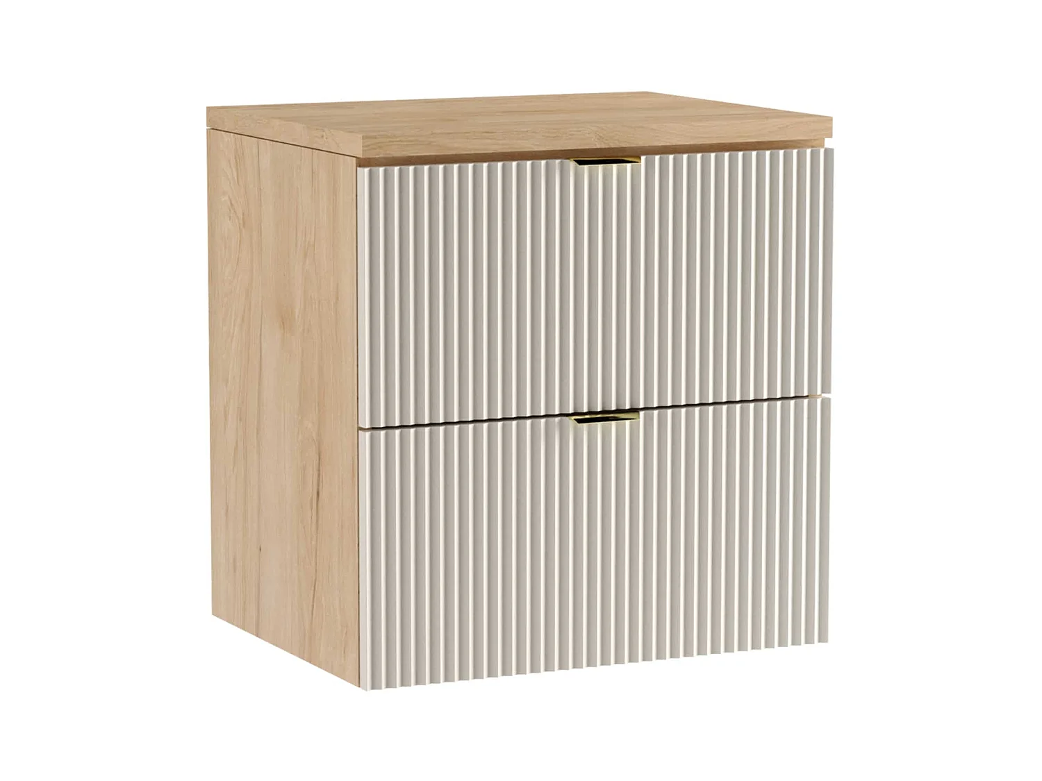 Zestaw Łazienkowy 60cm Szafka Blat Słupek Ryflowane Fronty Kaszmir / Dąb Orzech