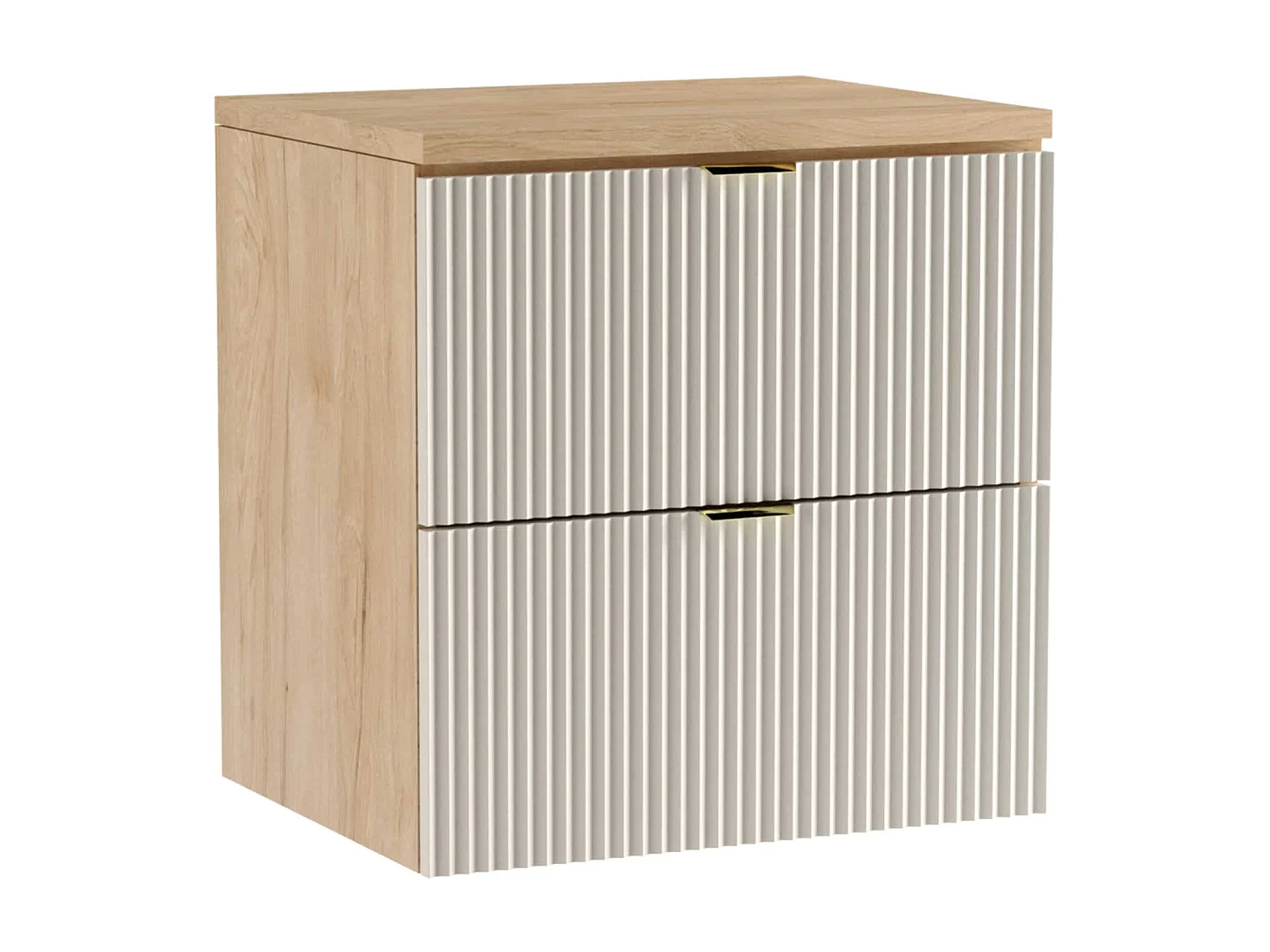 Zestaw Łazienkowy 60cm Szafka Blat Słupek Ryflowane Fronty Kaszmir / Dąb Orzech