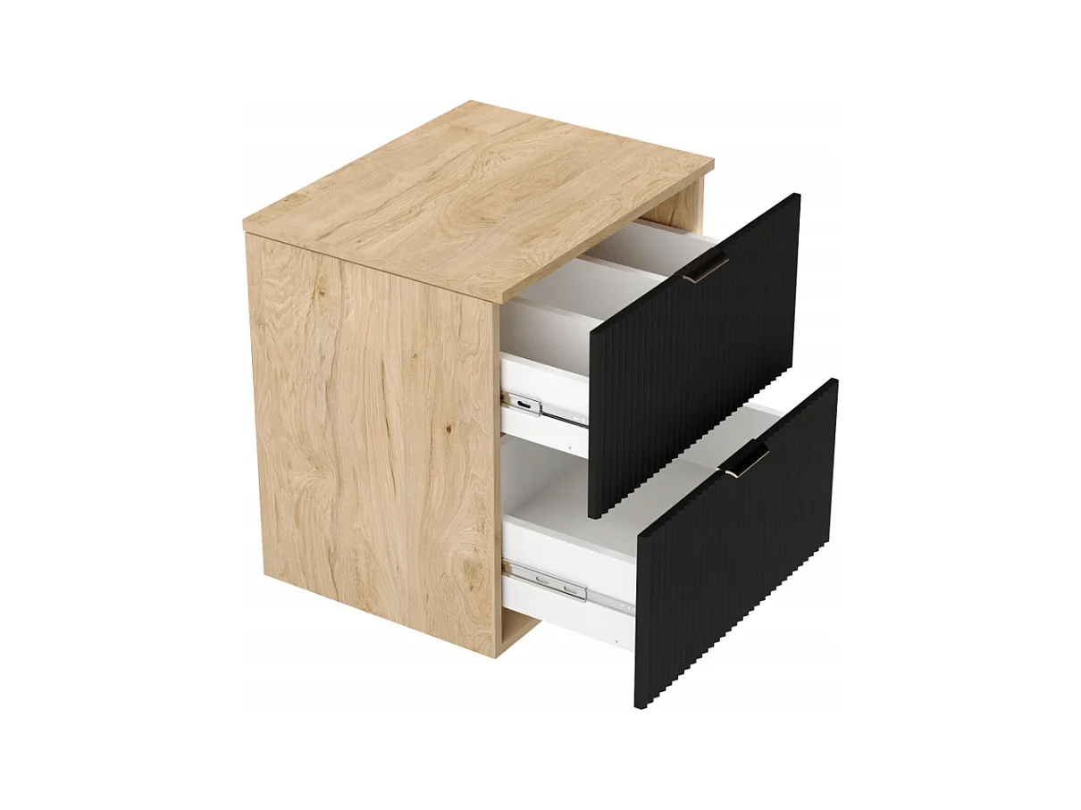 Zestaw Łazienkowy 80cm Szafka Blat Słupek Ryflowane Fronty Czarny / Dąb Orzech