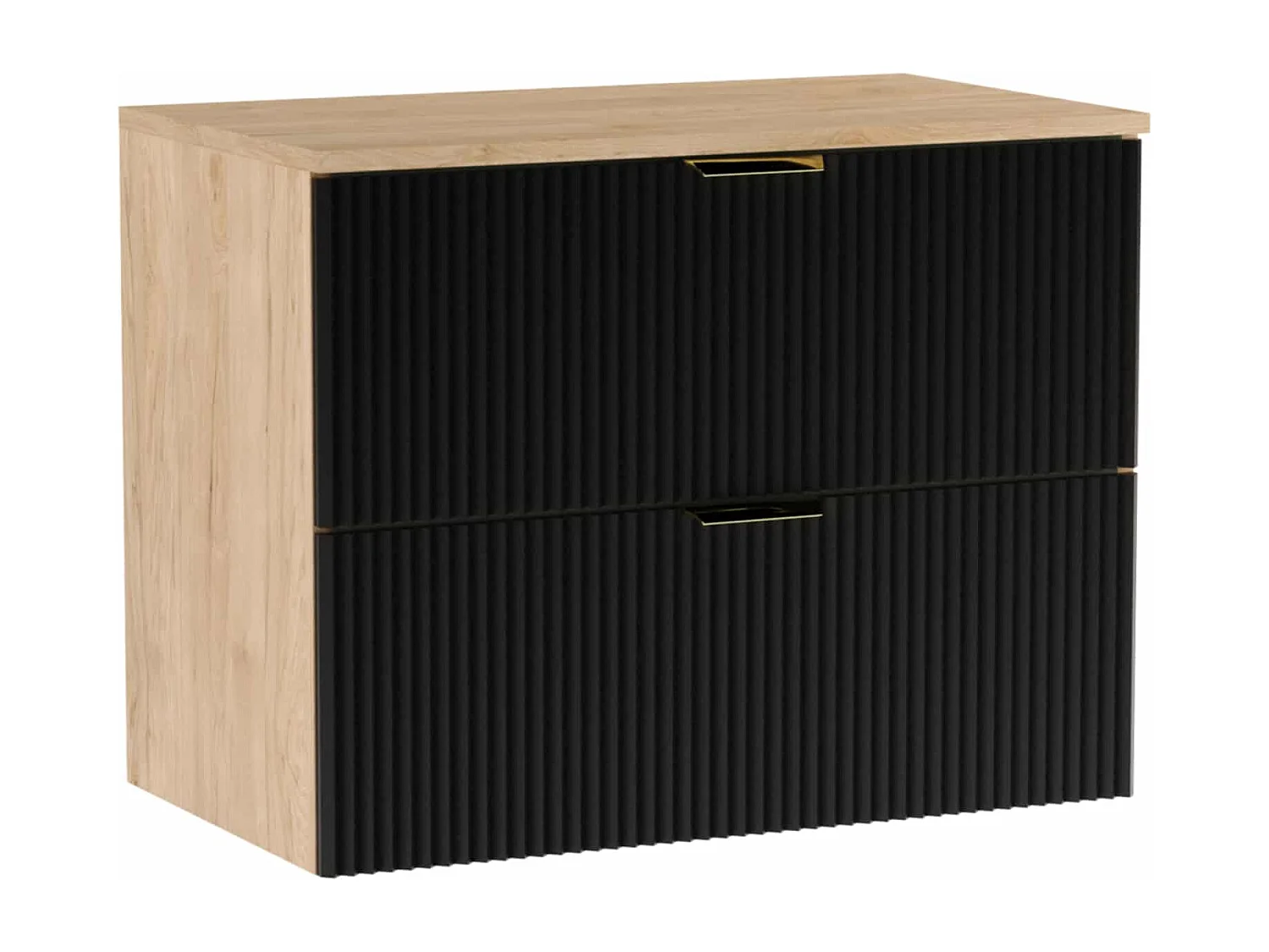 Zestaw Łazienkowy 80cm Szafka Blat Słupek Ryflowane Fronty Czarny / Dąb Orzech