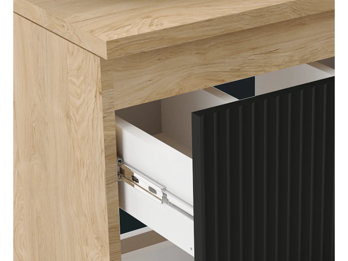 Conjunto de baño 80 cm Armario Encimera Columna Frentes ranurados Negro / Roble nogal