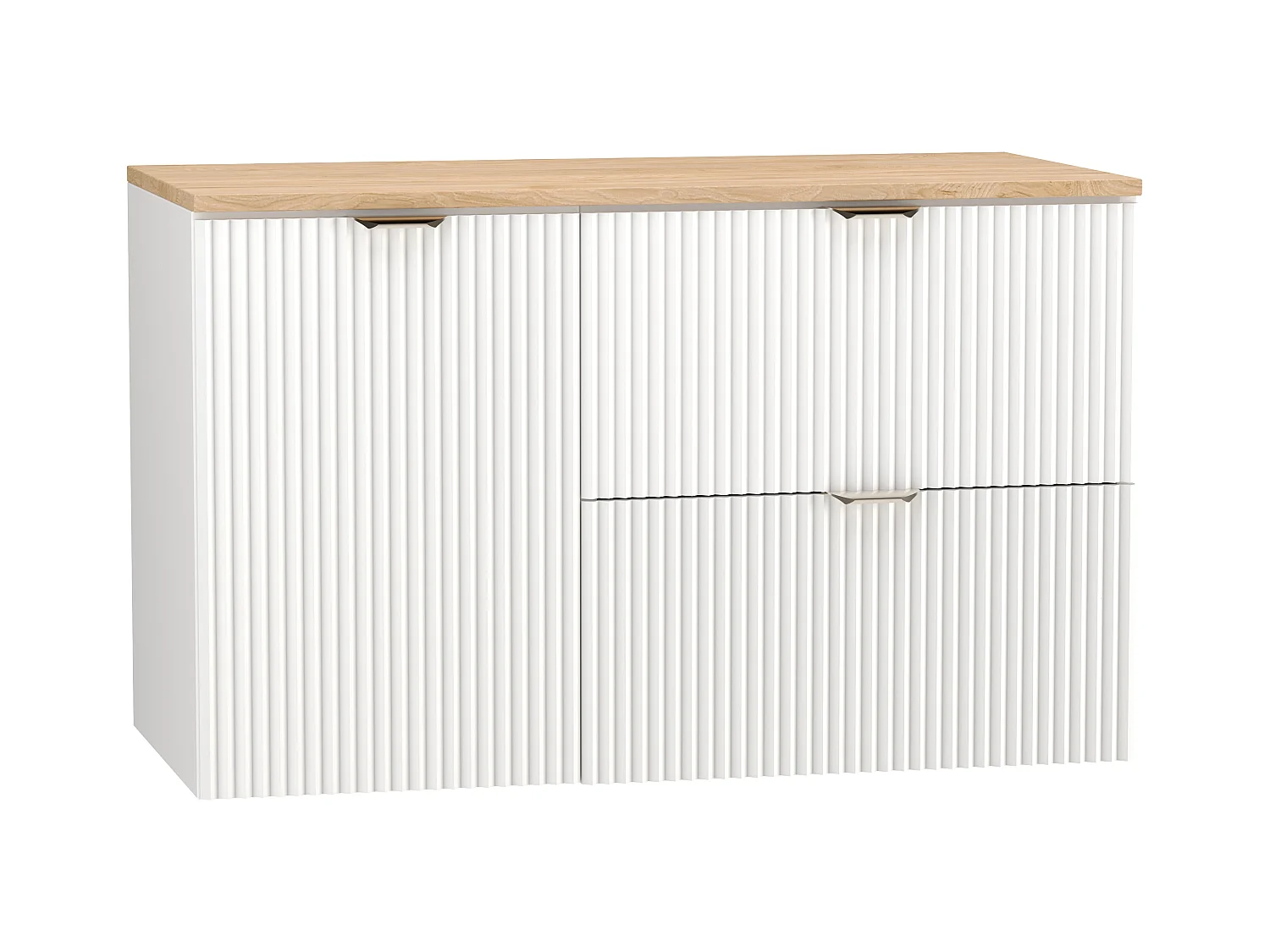 Biały Zestaw do Łazienki 100cm Szafka pod Umywalkę Blat Szafka z Koszem Słupek Ryflowane Fronty