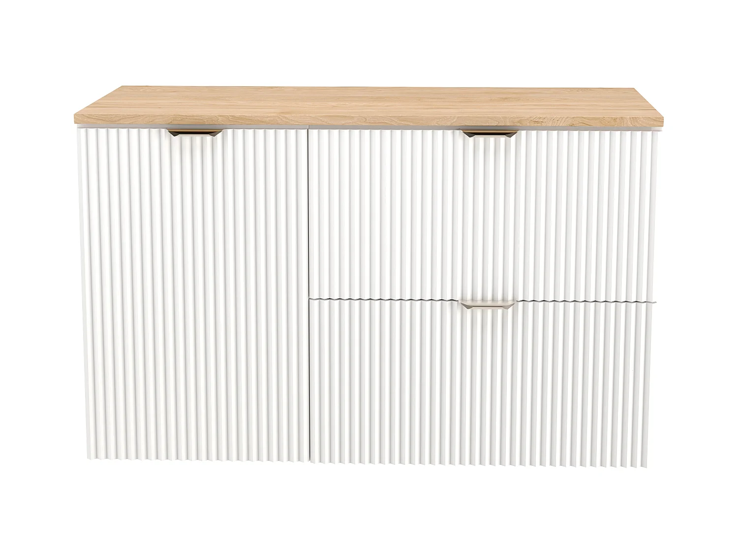 Biały Zestaw do Łazienki 100cm Szafka pod Umywalkę Blat Szafka z Koszem Słupek Ryflowane Fronty