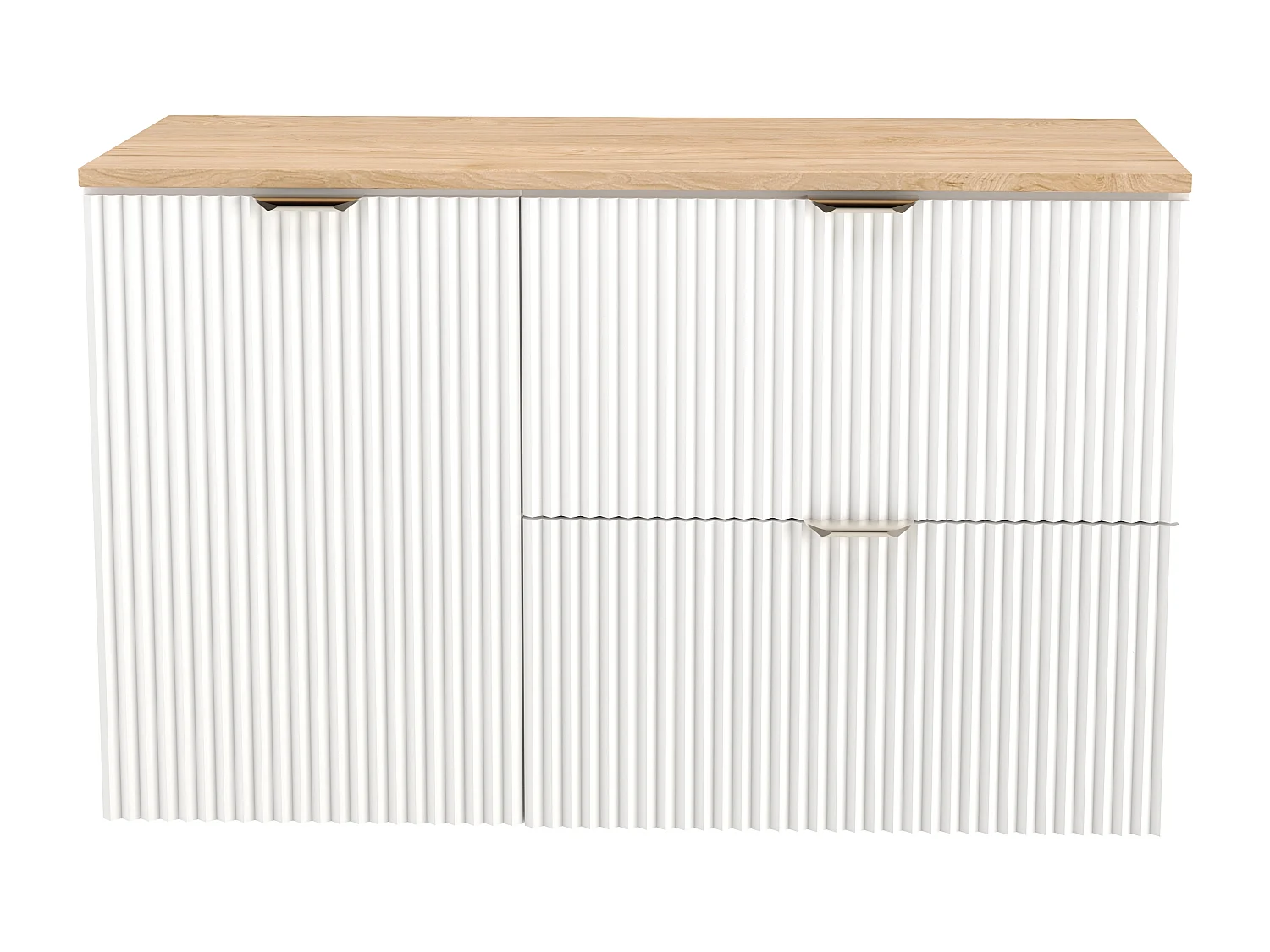 Biały Zestaw do Łazienki 100cm Szafka pod Umywalkę Blat Szafka z Koszem Słupek Ryflowane Fronty