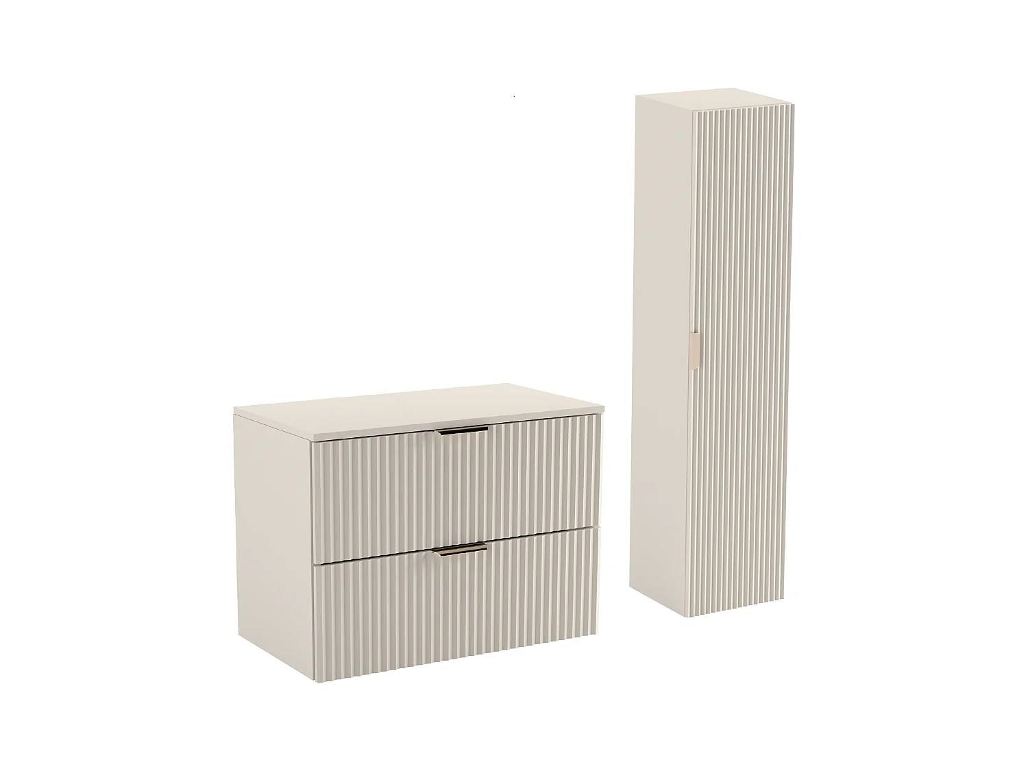 Kaszmirowy Zestaw Łazienkowy 80cm Szafka Blat Słupek Ryflowane Fronty