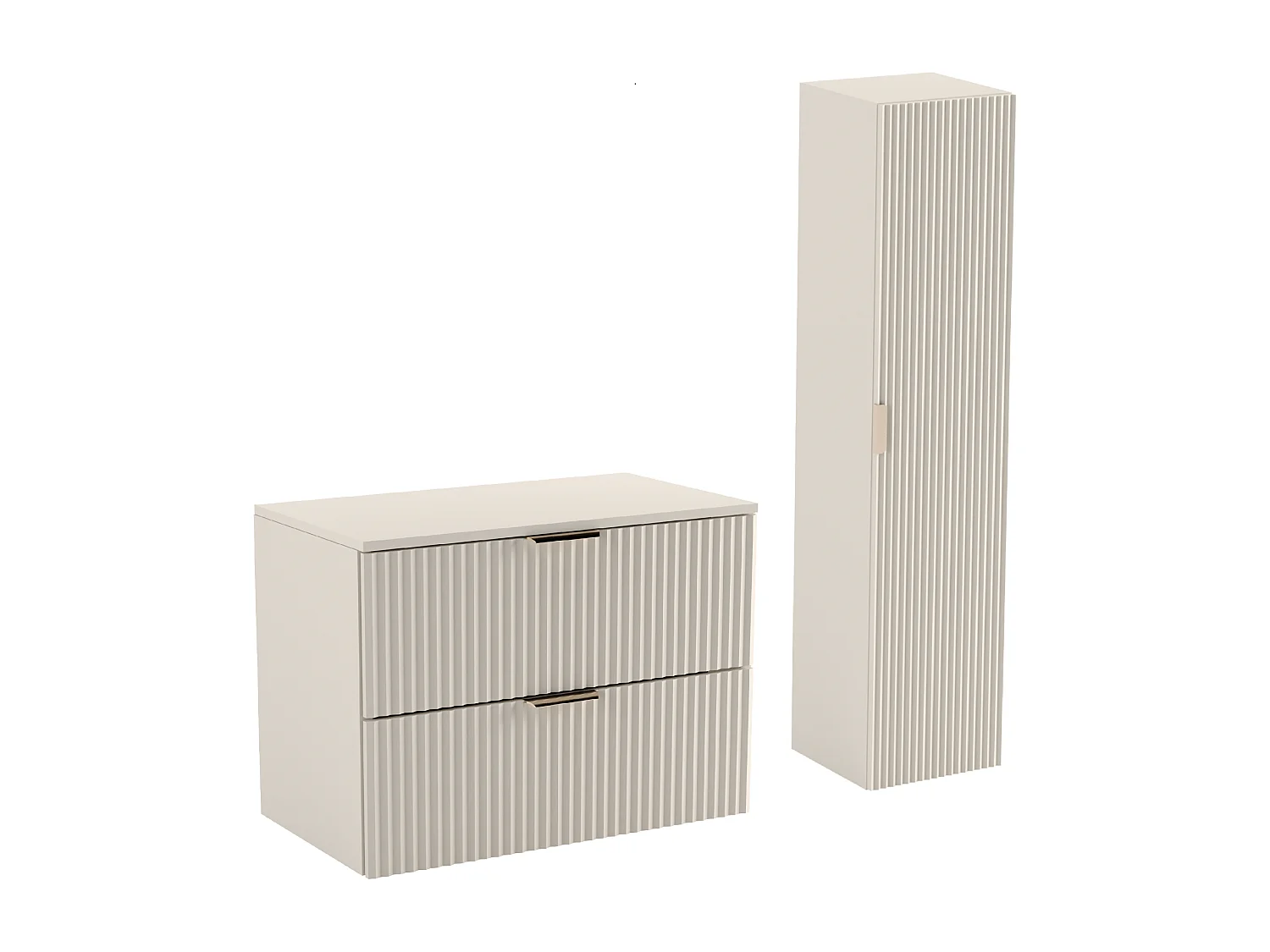 Set da bagno in cashmere 80 cm Mobile Piano di lavoro Colonna Frontali scanalati