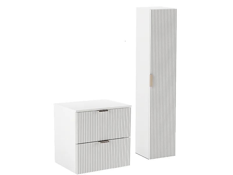 Biały Zestaw Łazienkowy 60cm Szafka Blat Słupek Ryflowane Fronty