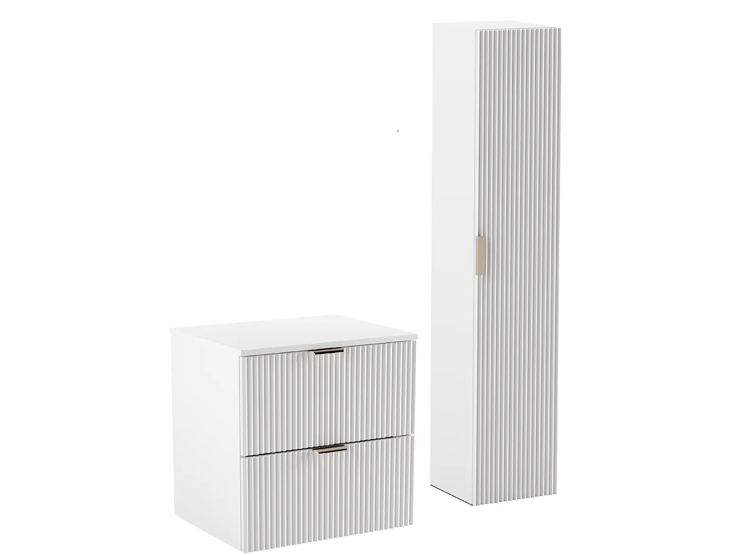 Biały Zestaw Łazienkowy 60cm Szafka Blat Słupek Ryflowane Fronty