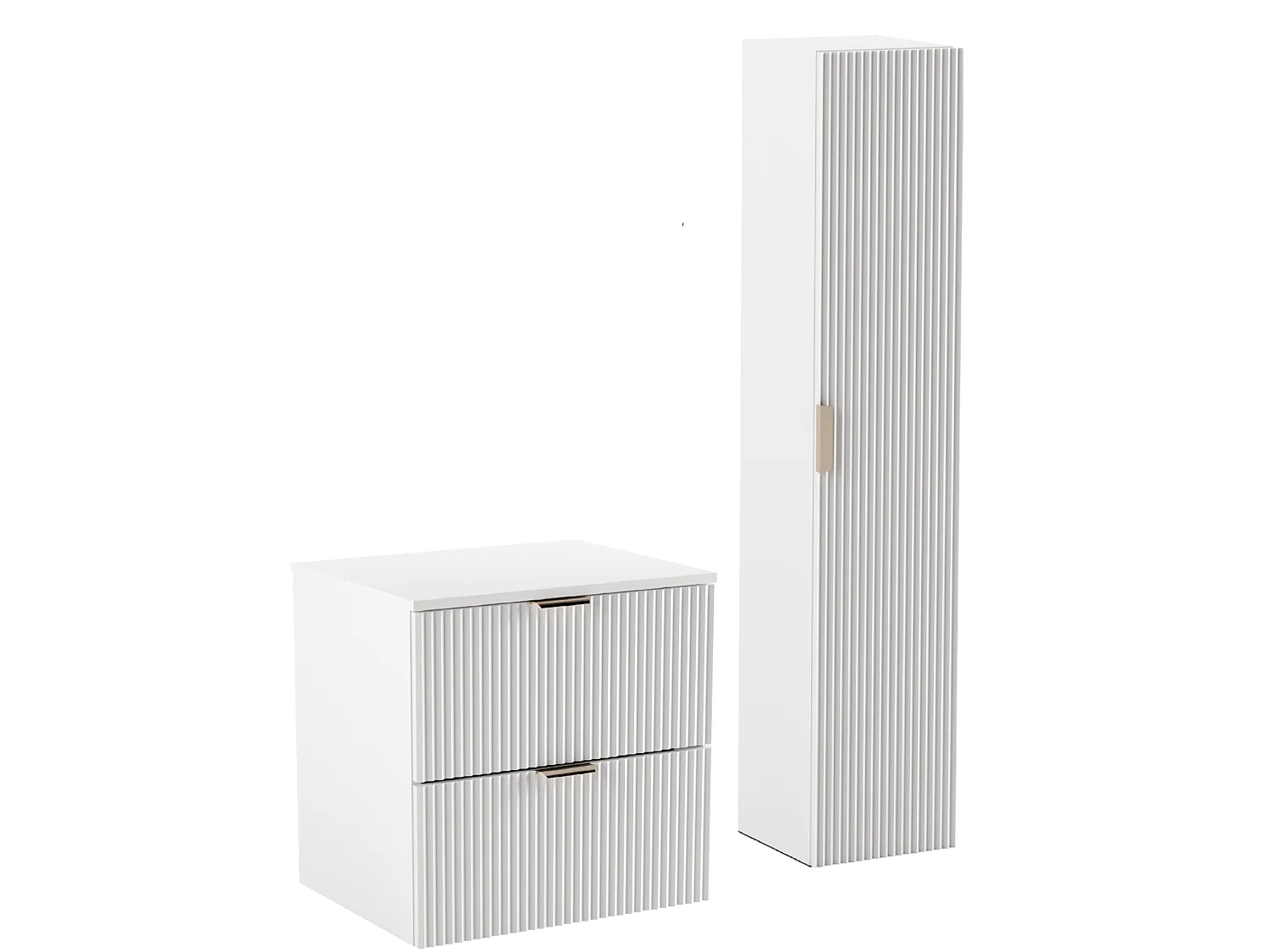 Set da bagno bianco 60 cm Mobile Piano di lavoro Colonna Frontali scanalati